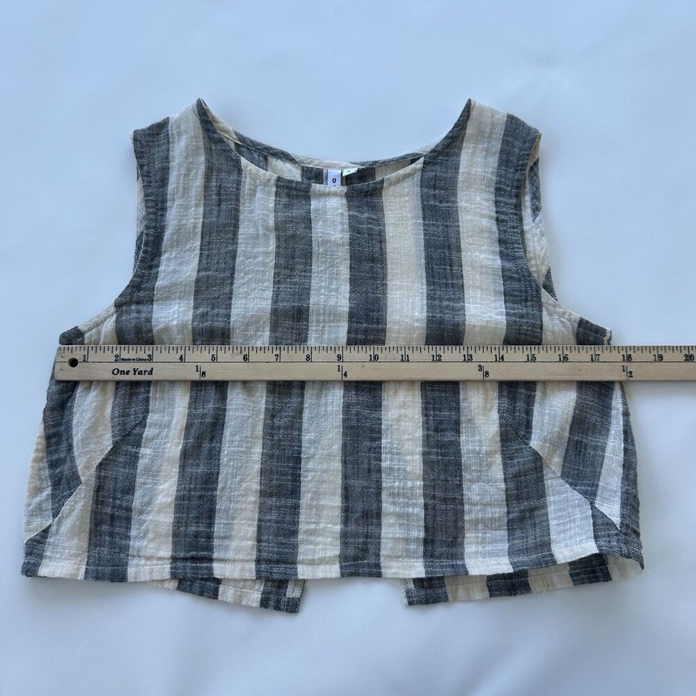 Osei Duro Womens Crop Linen Like Tank Split Back Wide Stripes Small Garmentory - Picture 3 of 5